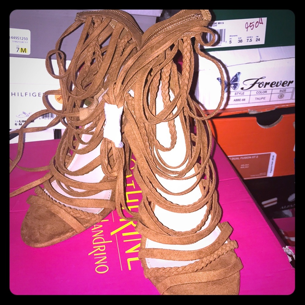 Brown open toe heels